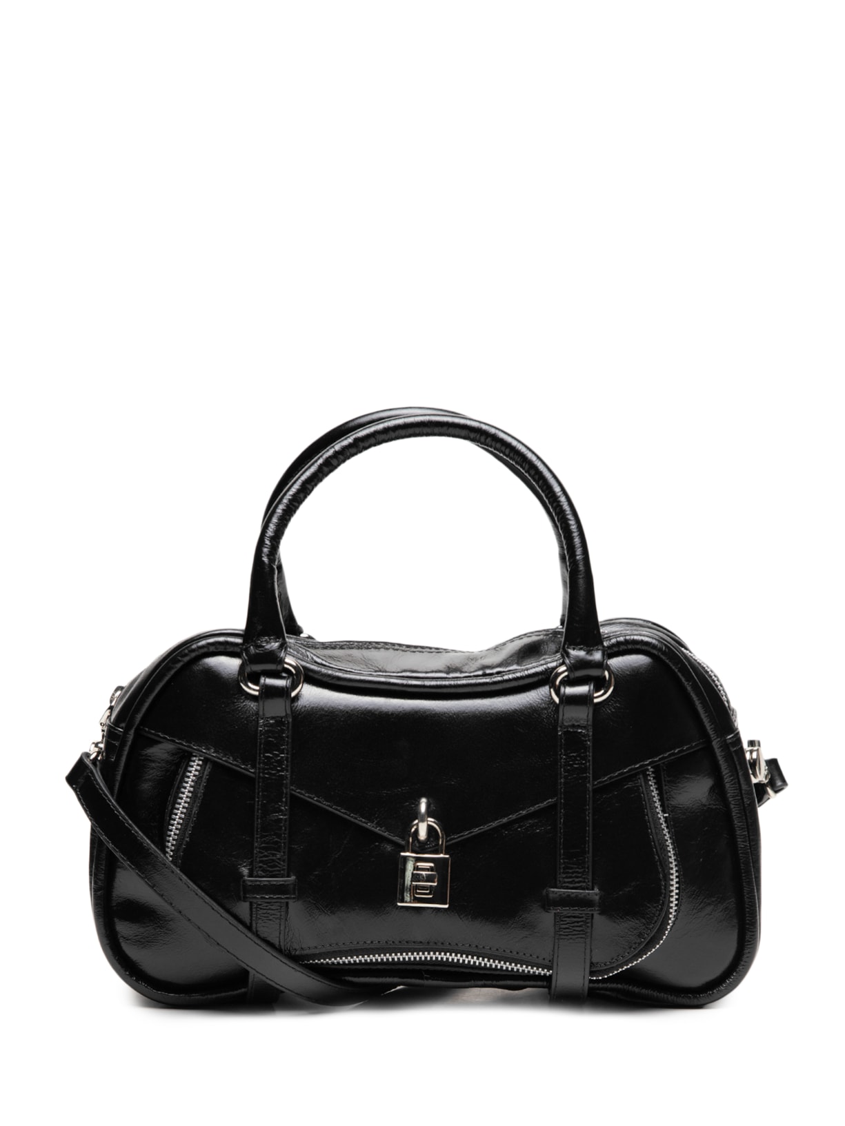Bolsa Feminina Grande Em Couro Com Cadeado Decorativo E Alça Crossbody - Preto