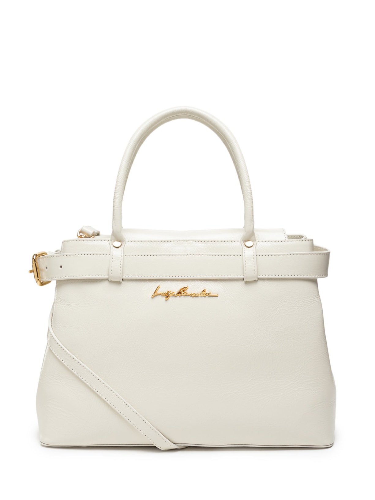 Bolsa Feminina Grande Em Couro Com Cinto Decorativo - Off White