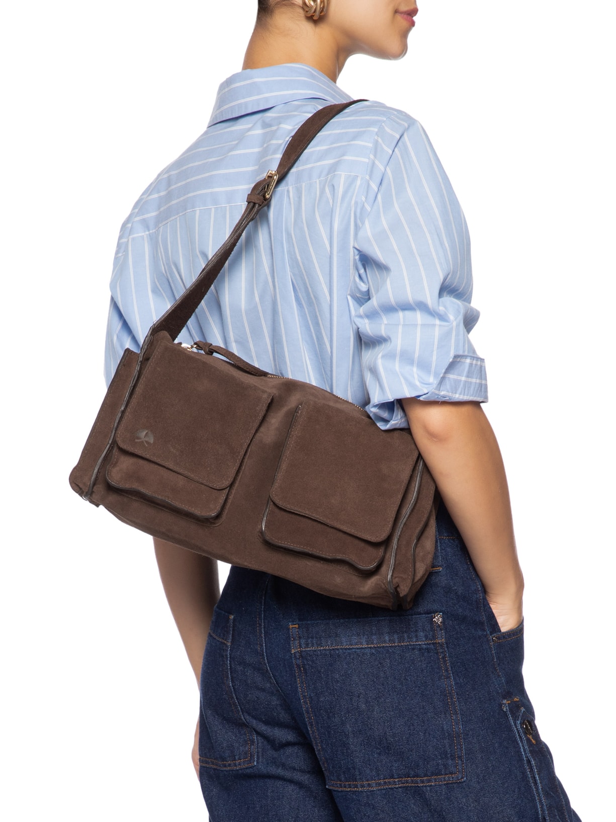 Bolsa Feminina Grande Utilitária em Camurça Marrom Luiza Barcelos