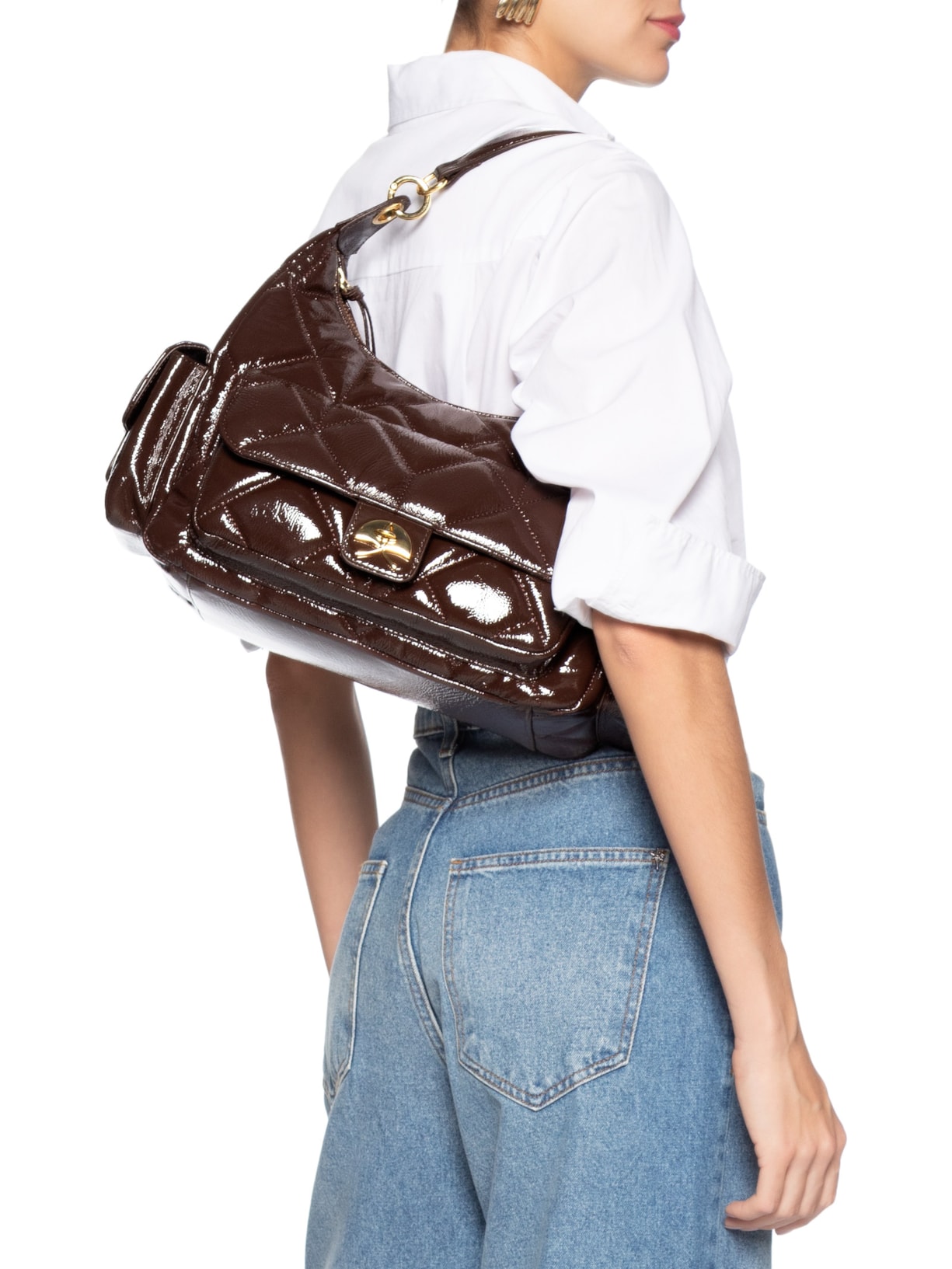 Bolsa Feminina Grande Verniz Show Marrom Luiza Barcelos