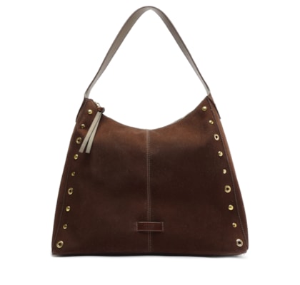 Bolsa Feminina Hobo Acamurçada Grande Rebites - Marrom