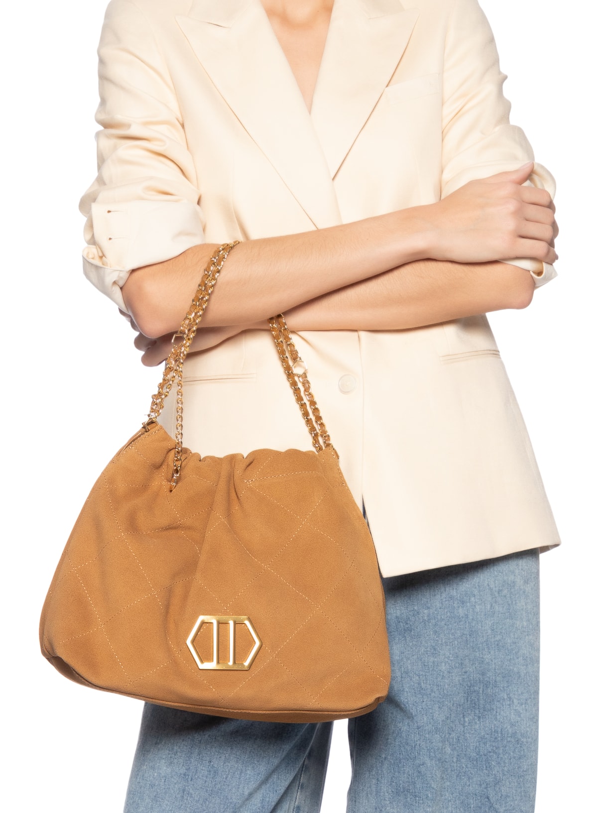 Bolsa Feminina Hobo Couro Acamurçado Esther Grande Marrom Arezzo