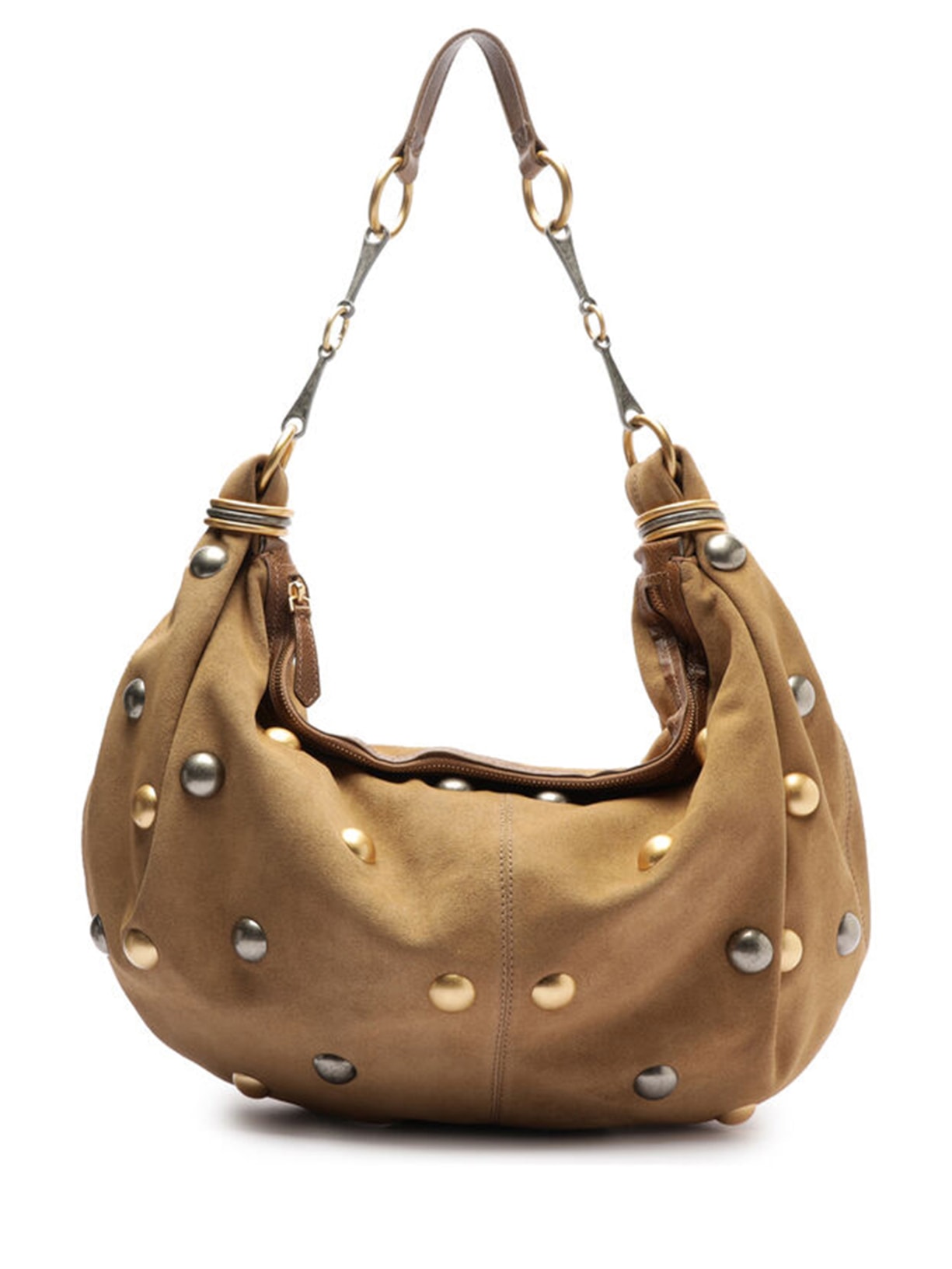 Bolsa Feminina Hobo Couro Acamurçado Grande Esferas - Marrom