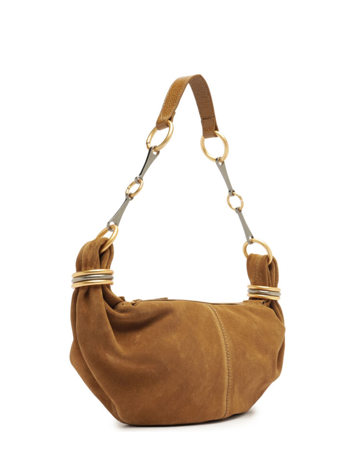 Bolsa Feminina Hobo Couro Acamurçado Pequena Metais Marrom Arezzo
