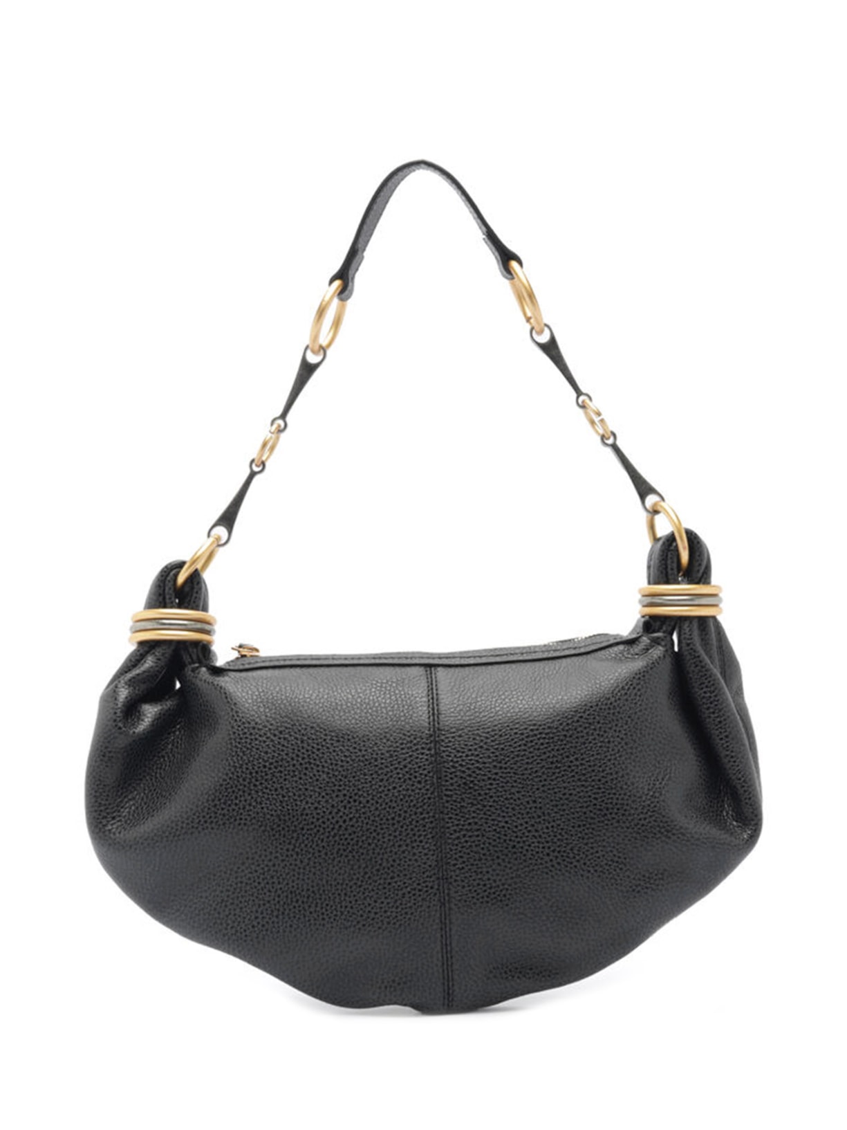 Bolsa Feminina Hobo Couro Acamurçado Pequena Metais - Preto