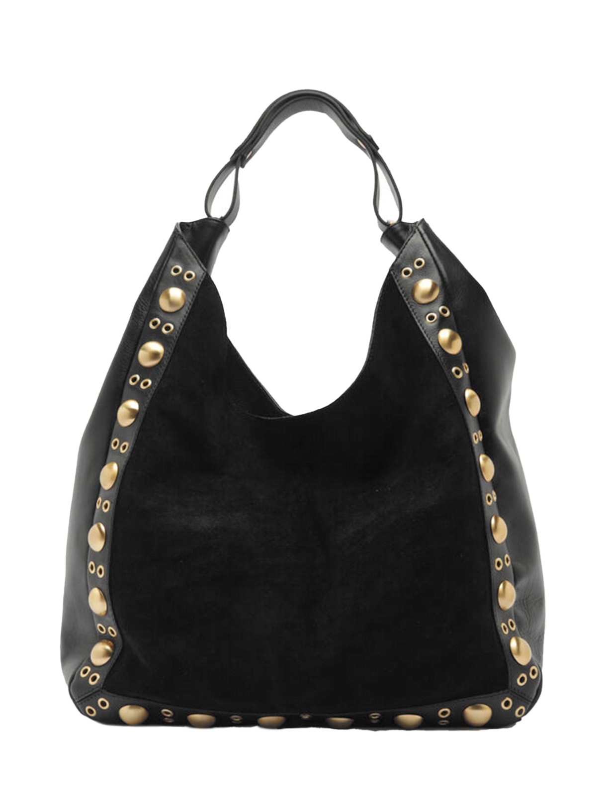 Bolsa Feminina Hobo Couro Camurça Grande Metais - Preto