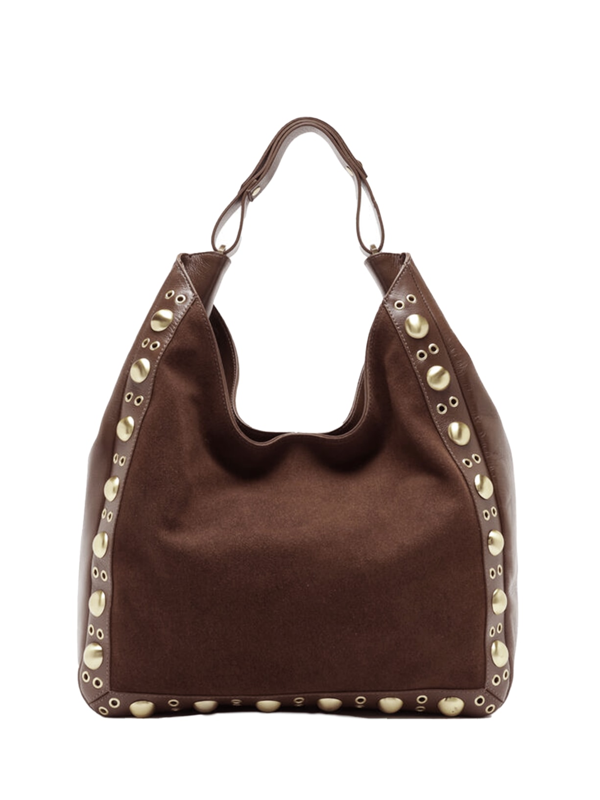 Bolsa Feminina Hobo Couro Grande Alça Metais - Marrom
