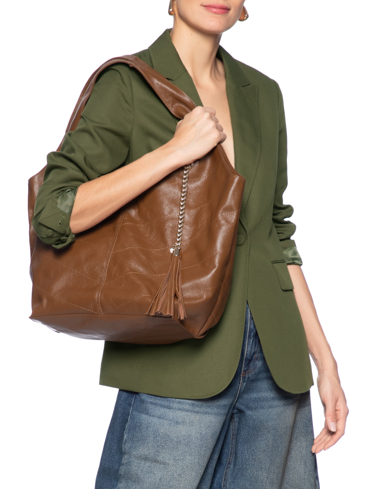 Bolsa Feminina Hobo Couro Grande Barbicacho Marrom Arezzo