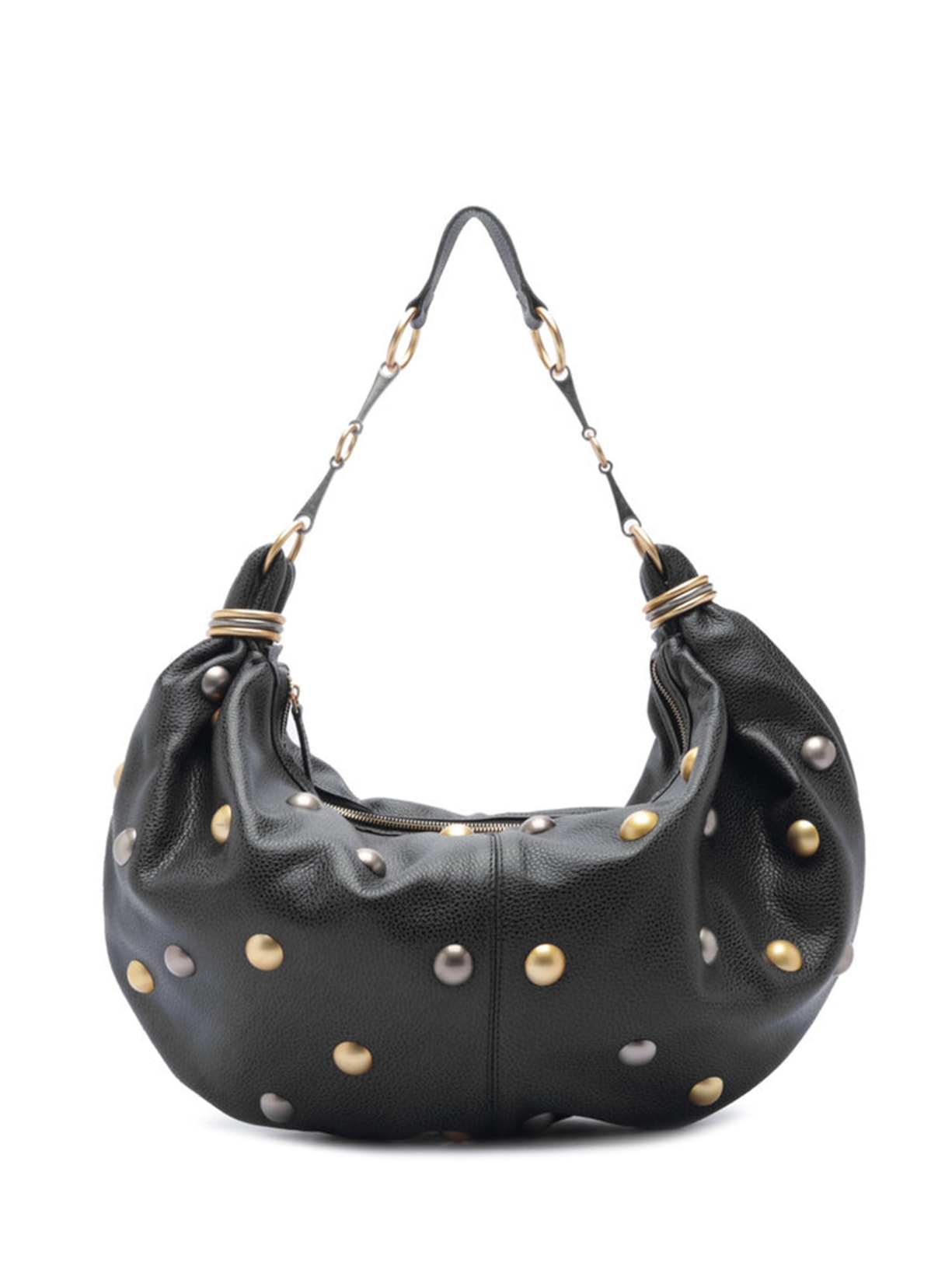 Bolsa Feminina Hobo Couro Grande Esferas - Preto