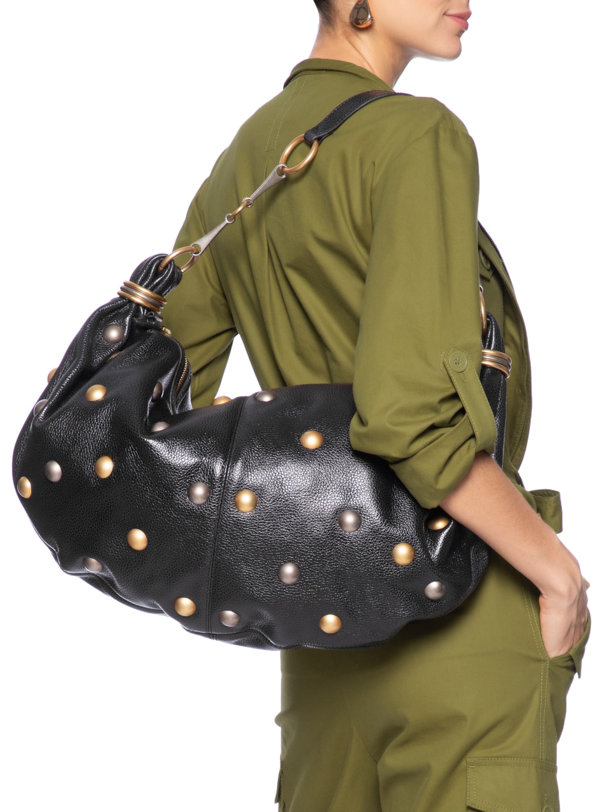 Bolsa Feminina Hobo Couro Grande Esferas Preto Arezzo