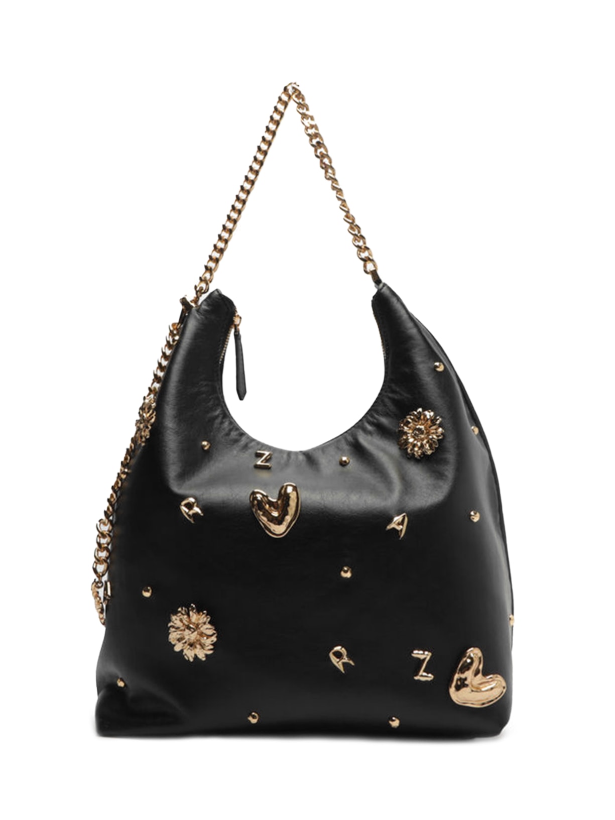 Bolsa Feminina Hobo Couro Grande Metais Fun - Preto