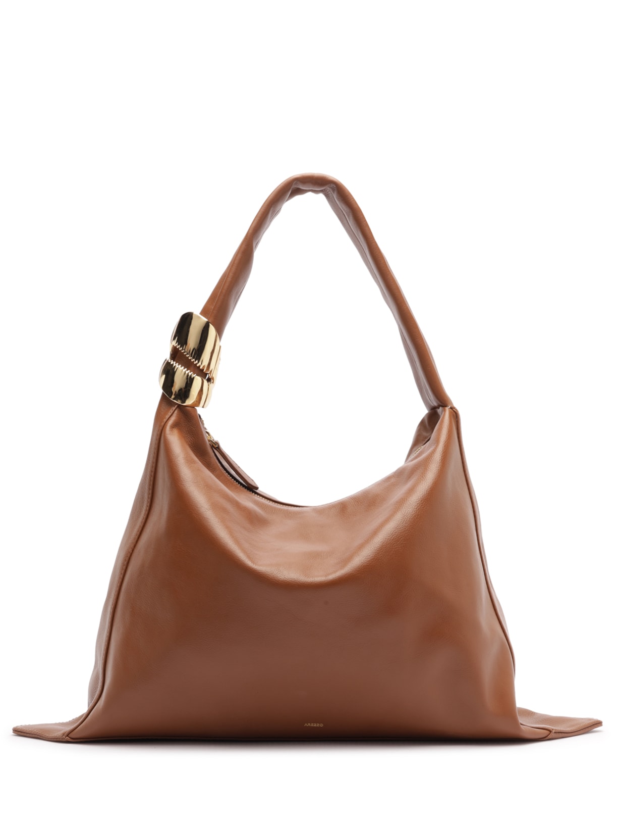 Bolsa Feminina Hobo Couro Grande Metal - Marrom