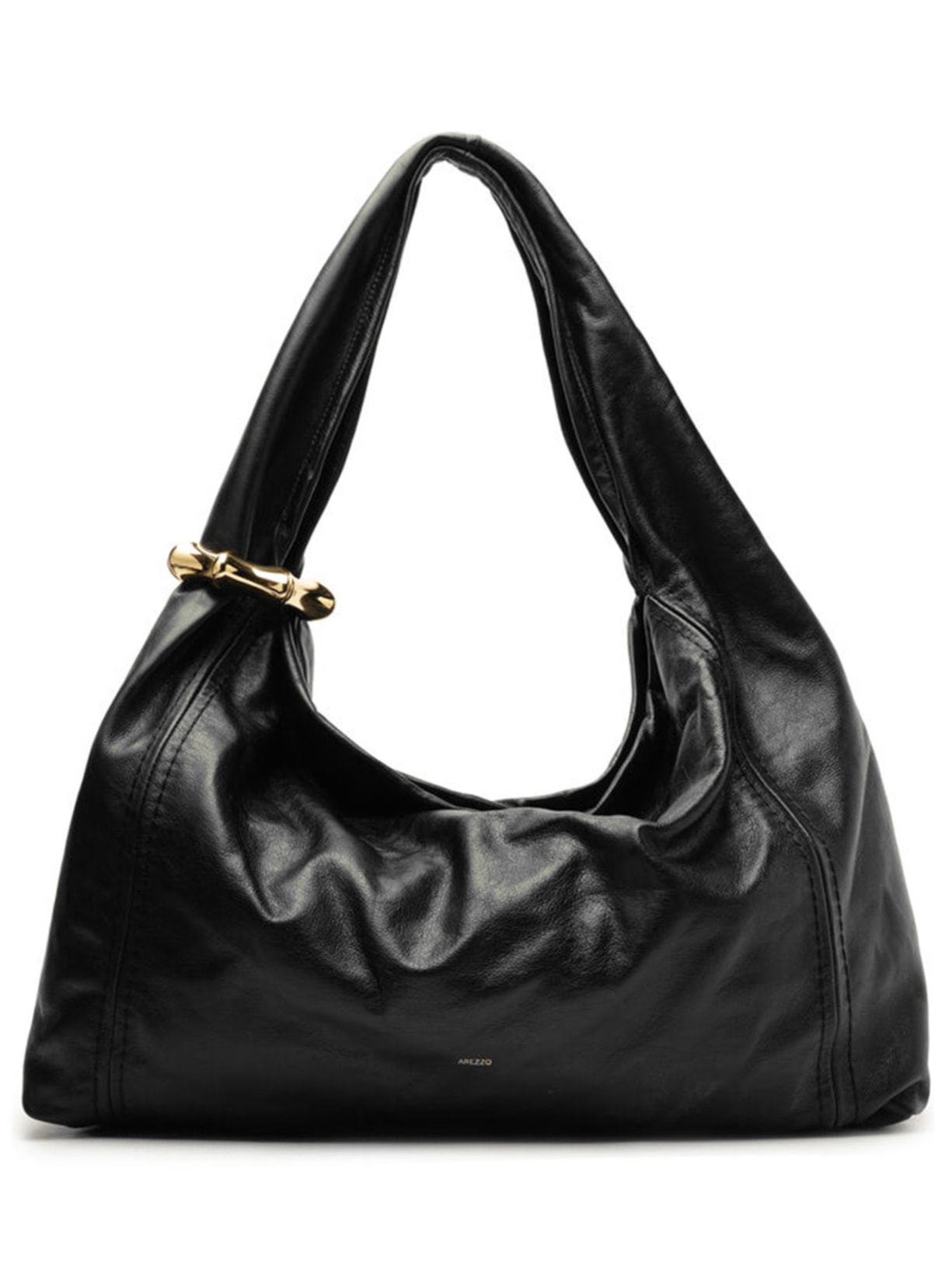 Bolsa Feminina Hobo Couro Grande Metal - Preto