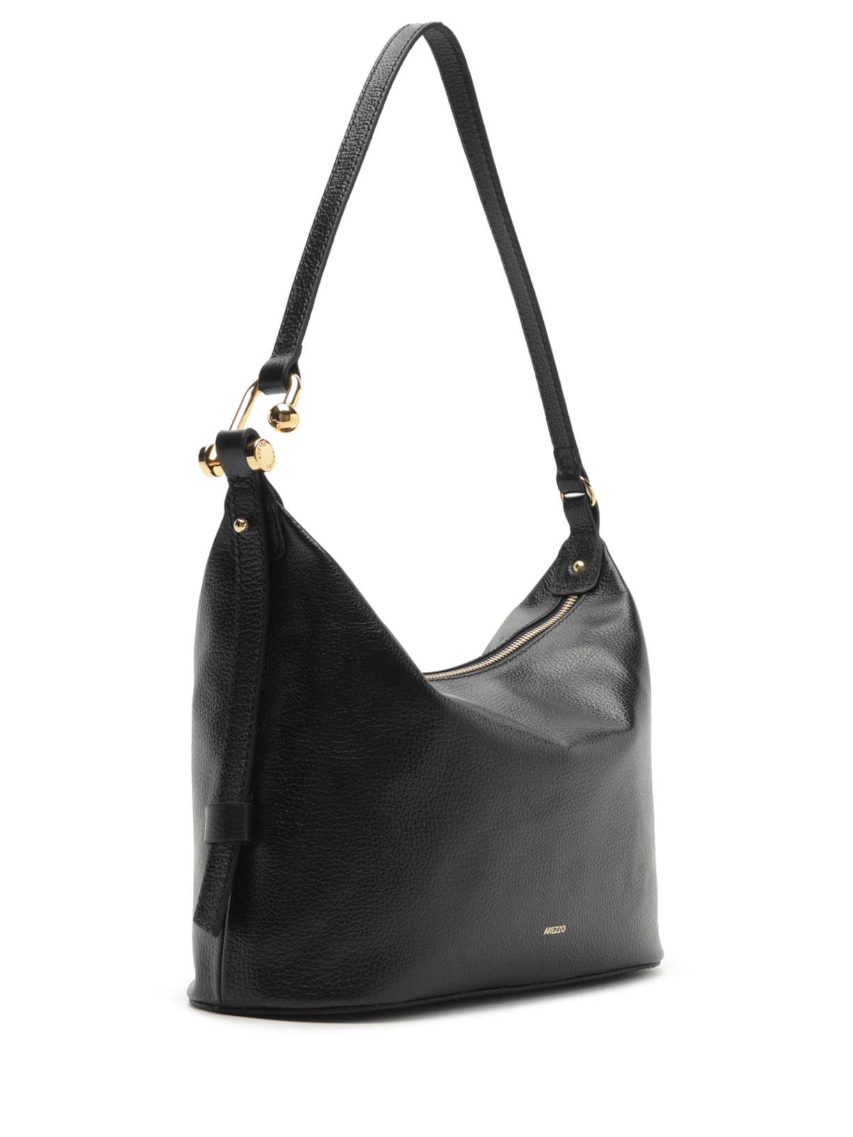 Bolsa Feminina Hobo Couro Média Metal Alça Preto Arezzo
