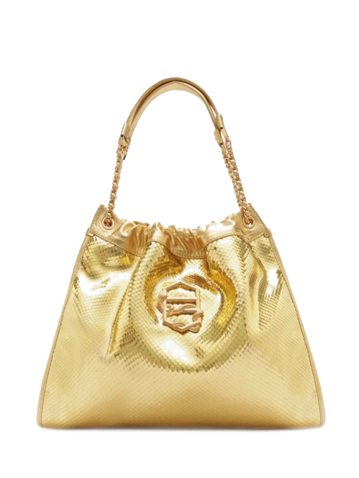 Bolsa Feminina Hobo Couro Snake Grande - Dourado