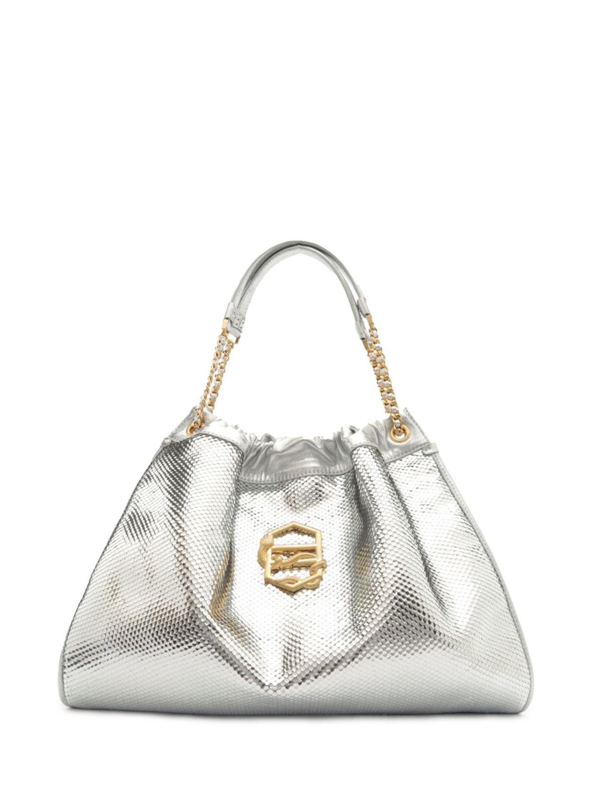 Bolsa Feminina Hobo Couro Snake Grande - Prata