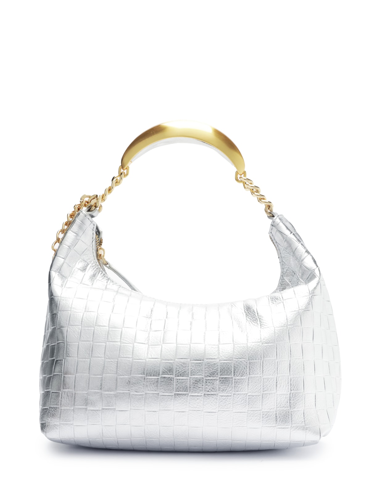 Bolsa Feminina Hobo Couro Tressê Pequena - Prata