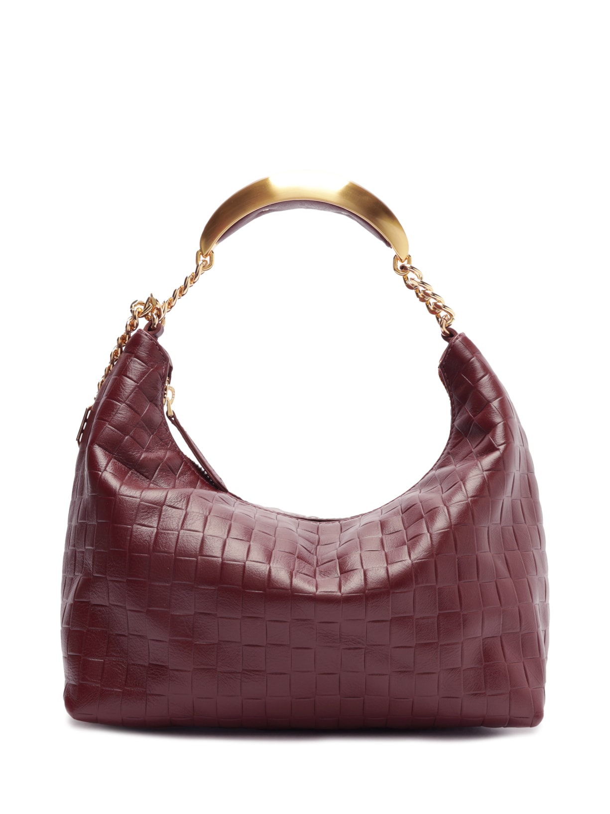 Bolsa Feminina Hobo Couro Tressê Pequena - Vinho