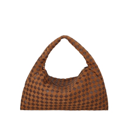Bolsa Feminina Hobo Em Camurça Tressê Grande - Marrom