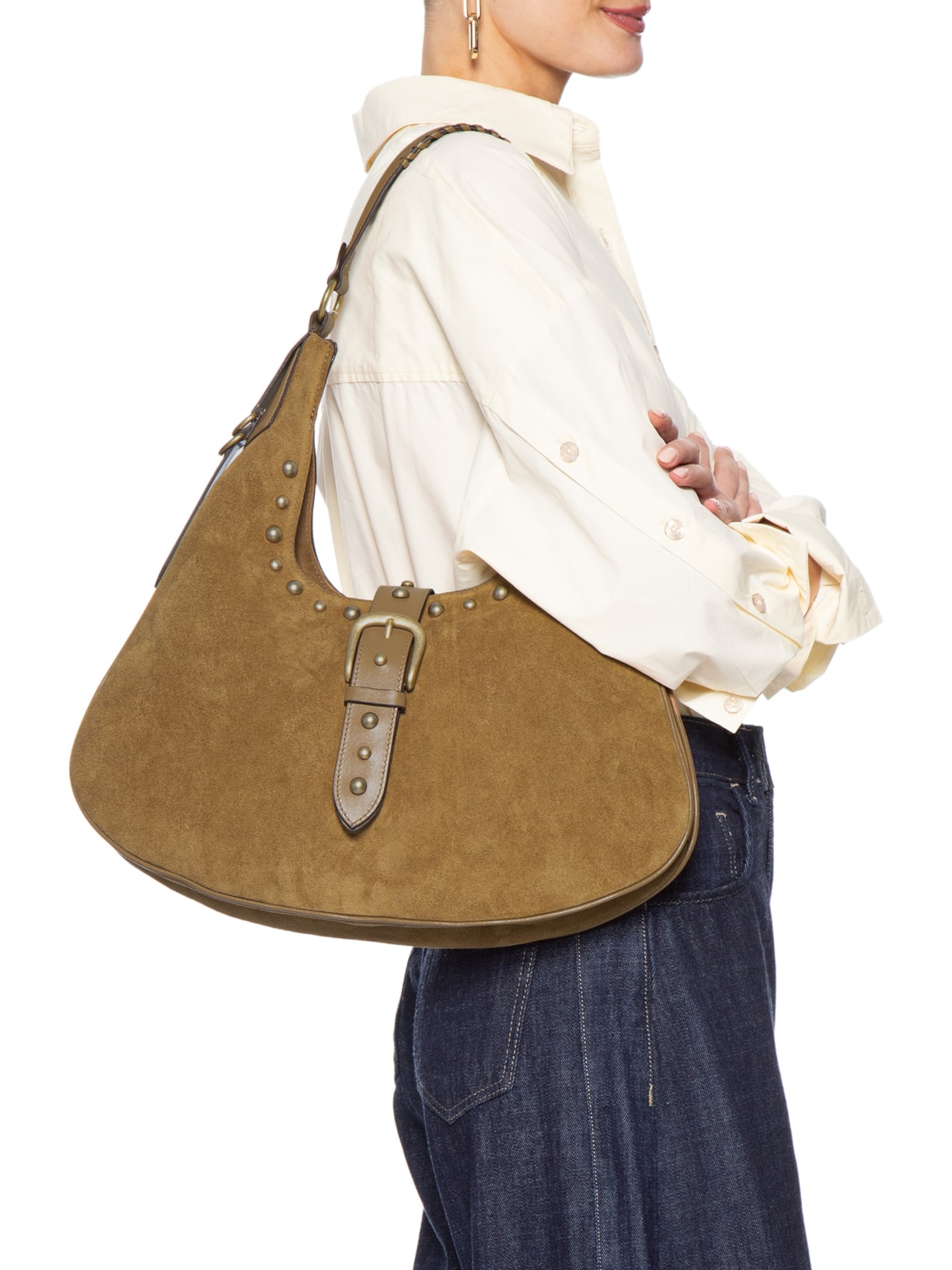 Bolsa Feminina Hobo Lauren Grande Camurça Marrom Vicenza
