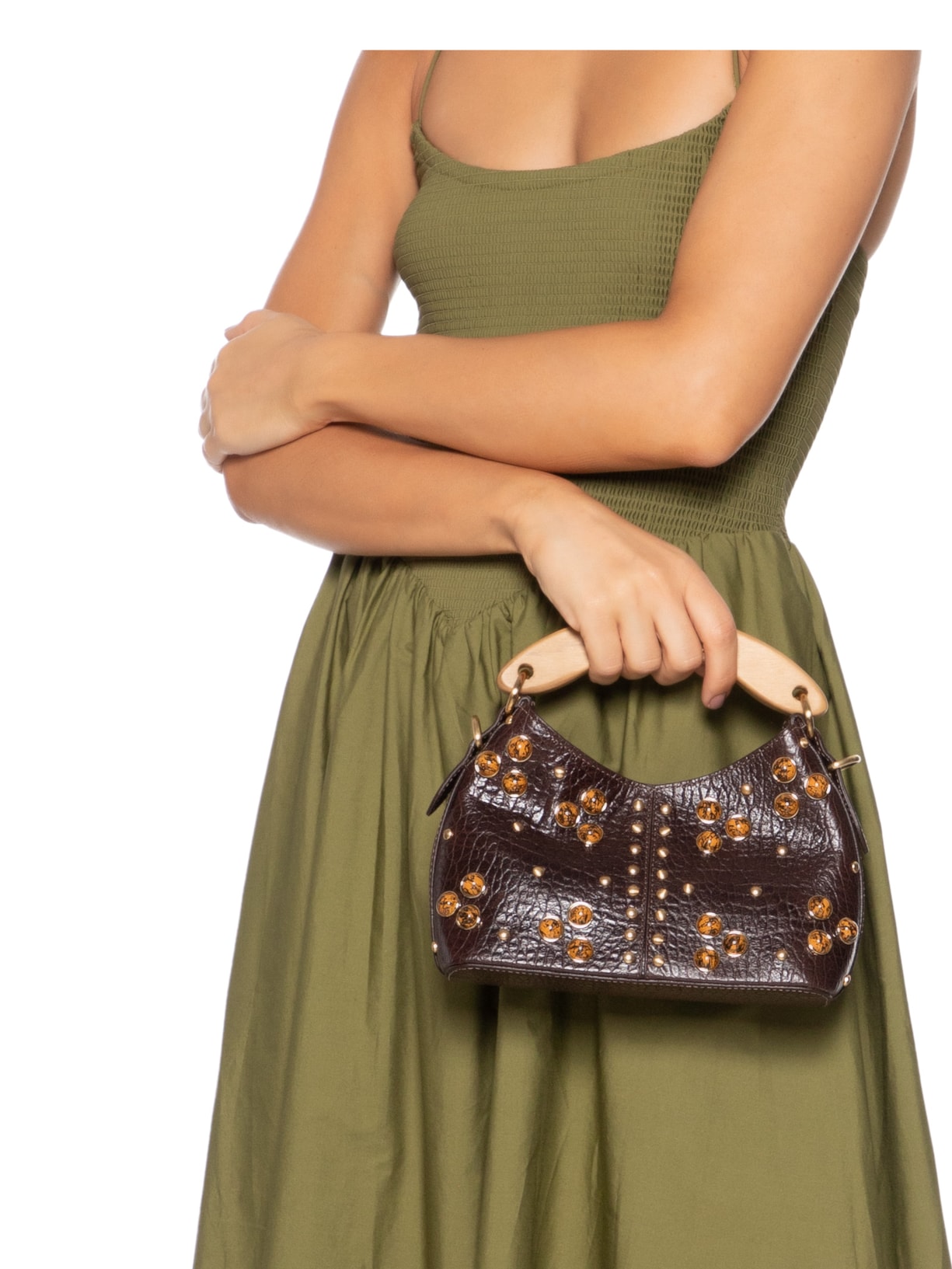 Bolsa Feminina Hobo Lívia Pequena Marble Marrom Vicenza