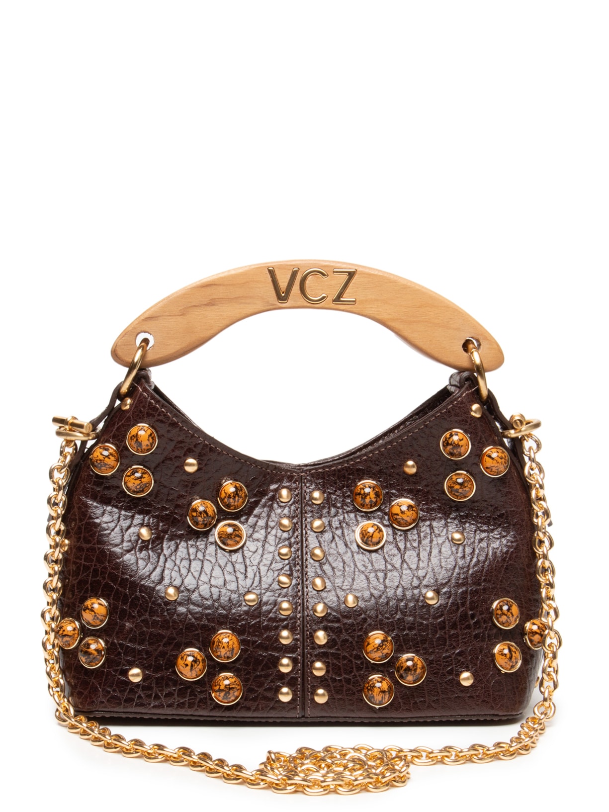 Bolsa Feminina Hobo Lívia Pequena Marble Marrom Vicenza