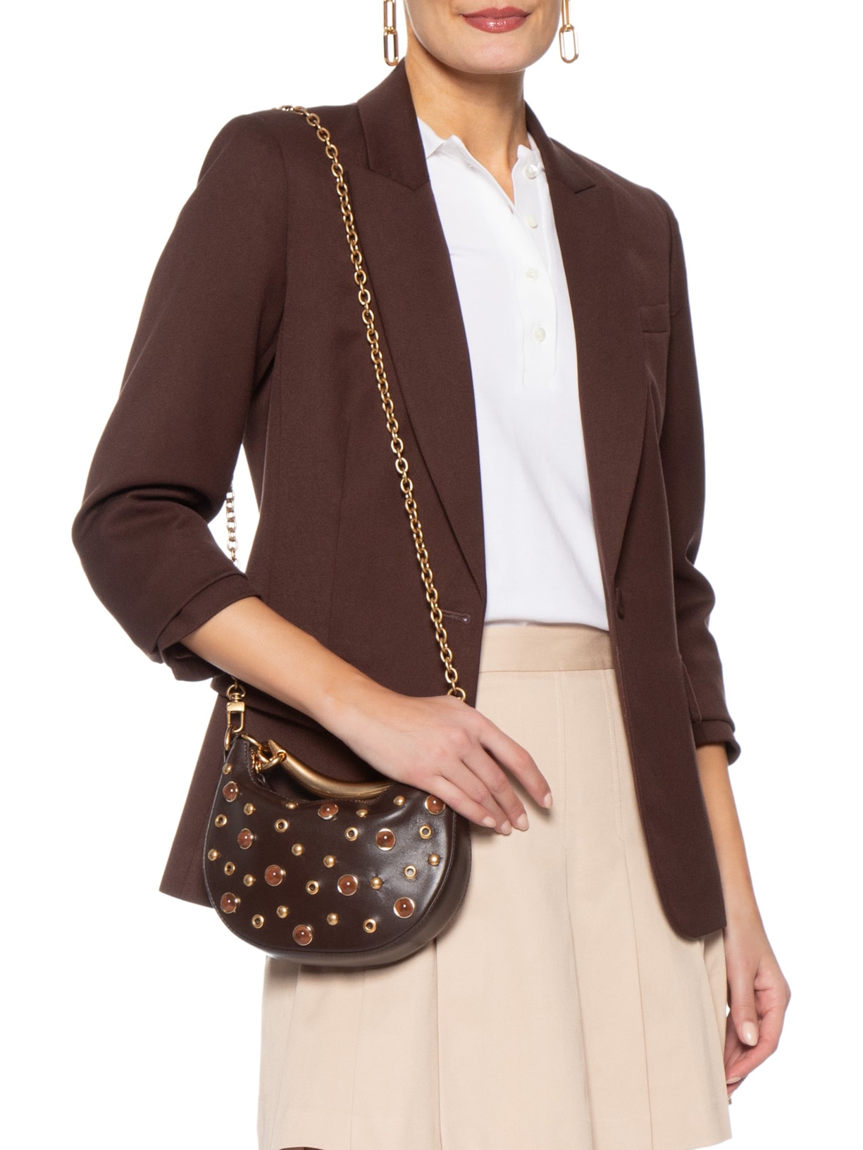 Bolsa Feminina Hobo Maya Pequena Couro Marrom Vicenza
