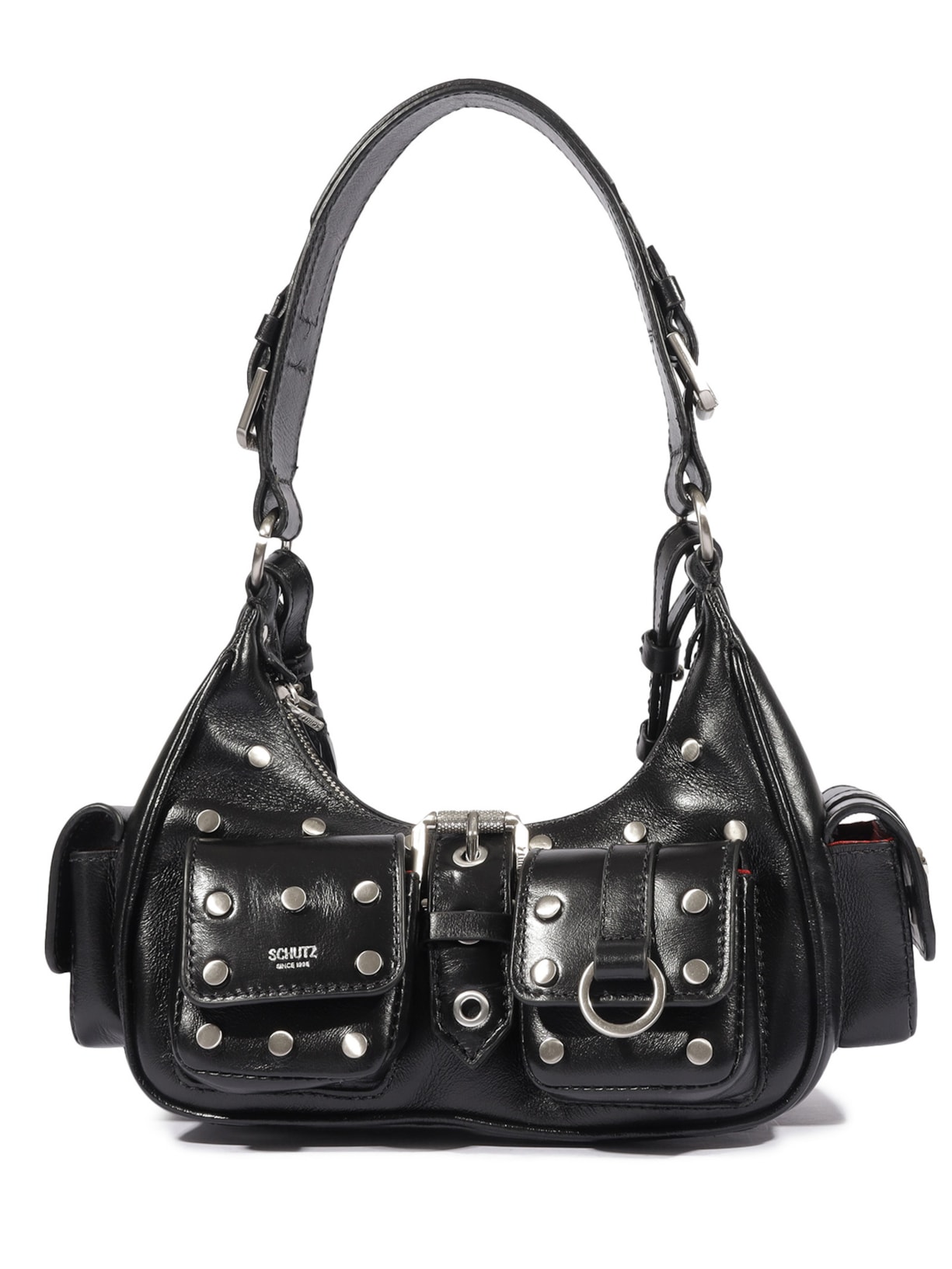 Bolsa Feminina Hobo Média Couro Metais Preto Schutz