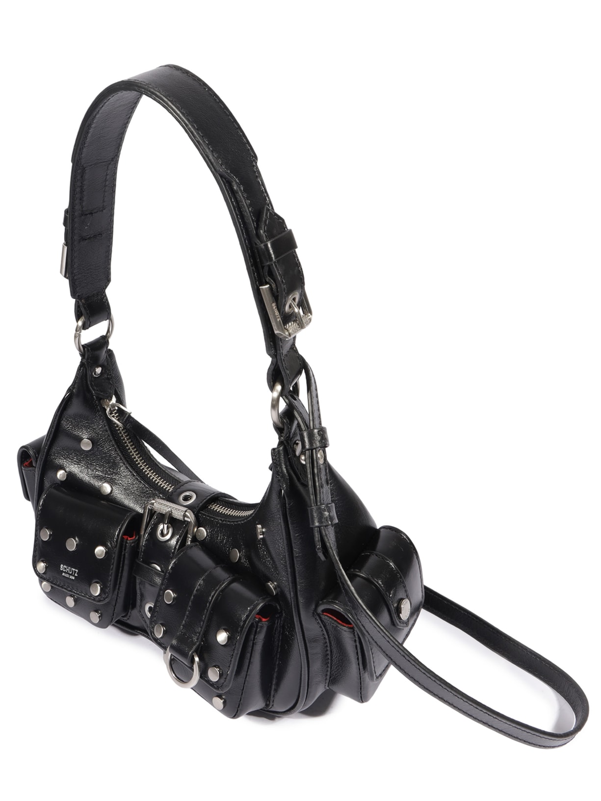 Bolsa Feminina Hobo Média Couro Metais Preto Schutz