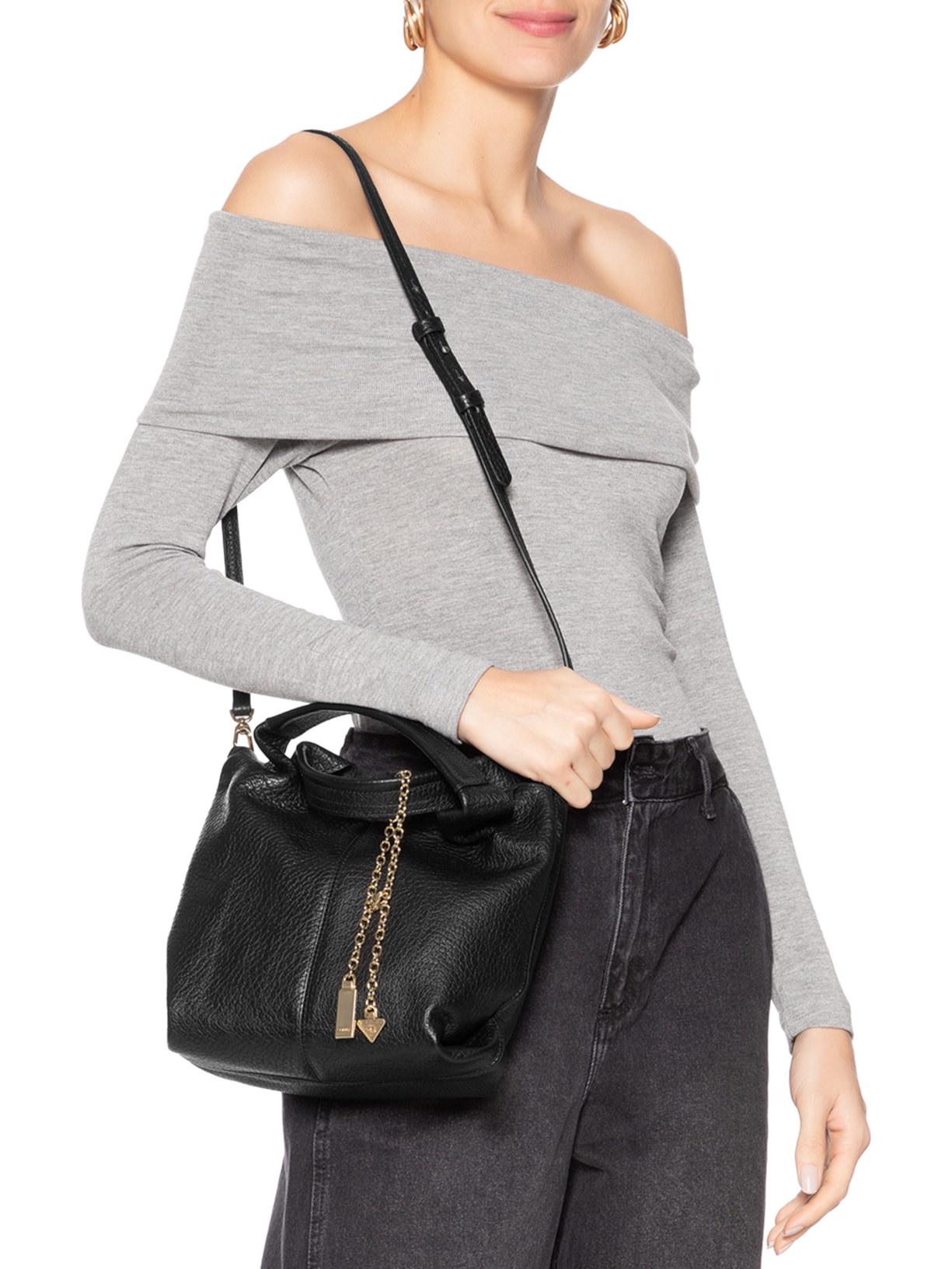 Bolsa Feminina Hobo Mini Agnes Couro Preto Schutz