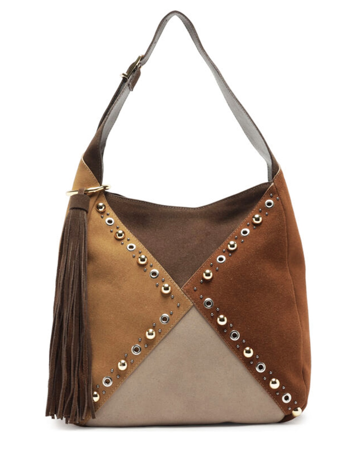 Bolsa Feminina Hobo Mix Couro Becca Grande - Marrom