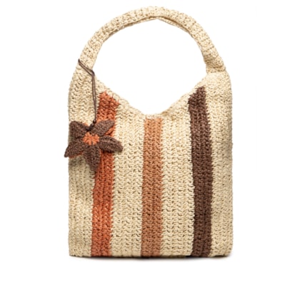 Bolsa Feminina Hobo Palha Listras - Bege