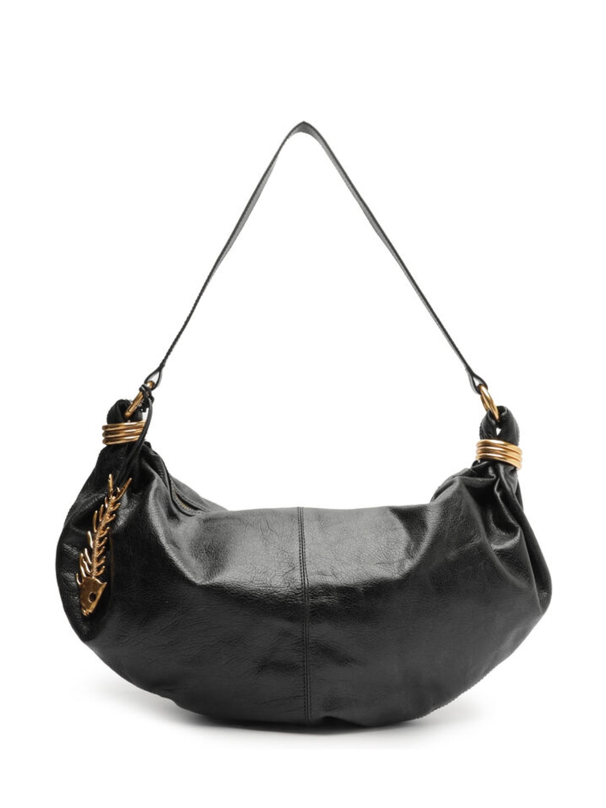 Bolsa Feminina Hobo Preta Couro Grande Metais - Preto
