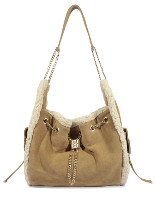 Bolsa Feminina Hobo Shoulder Lilibet Fur Média Couro - Bege