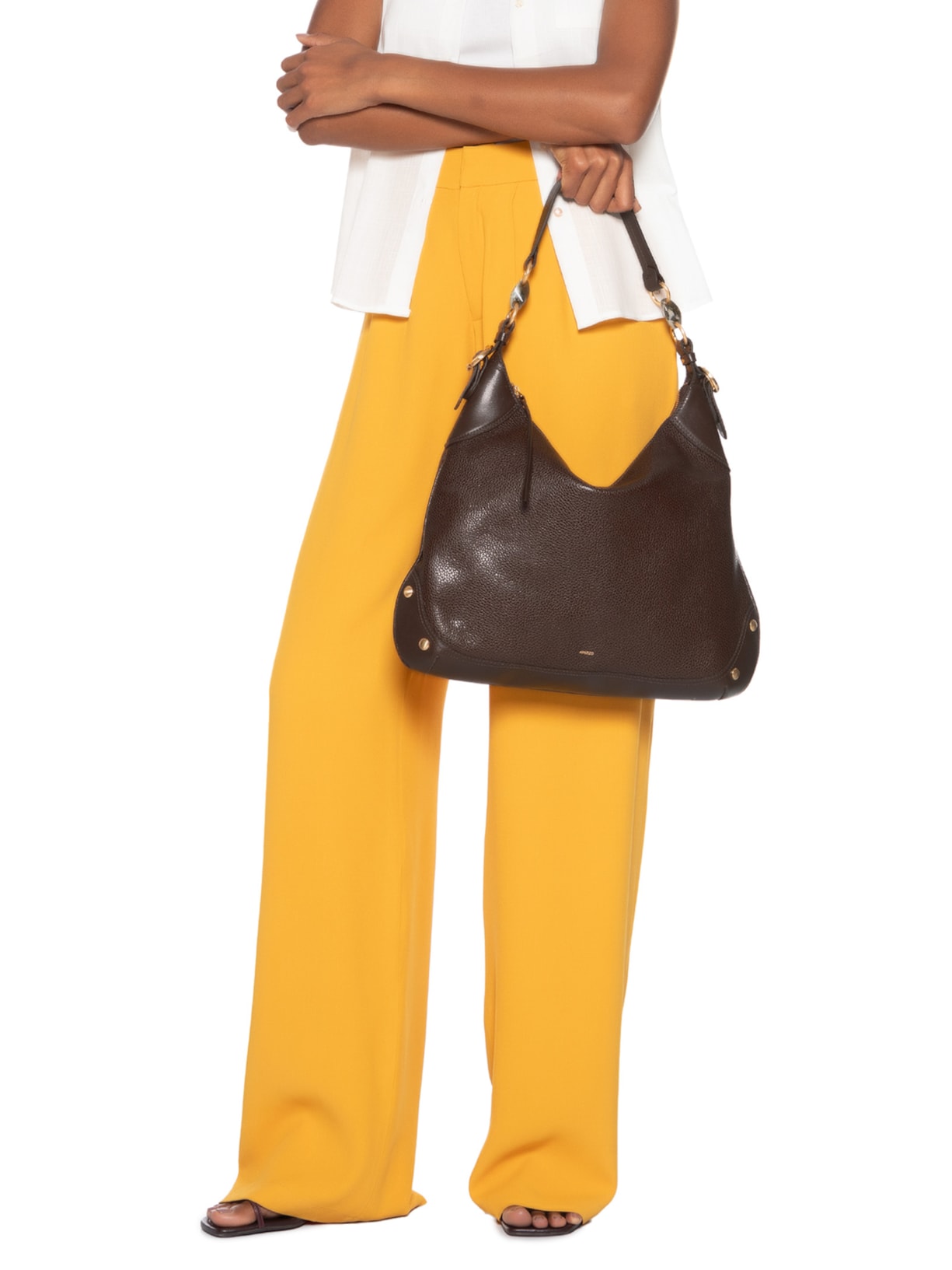 Bolsa Feminina Hobo Tachas Marrom Arezzo
