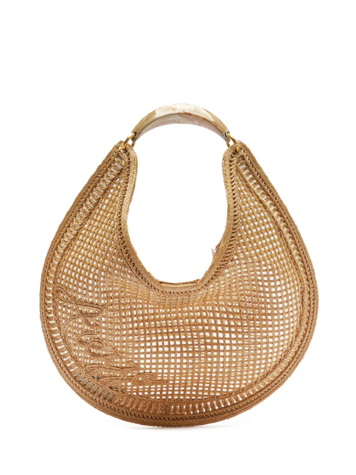 Bolsa Feminina Hobo Tramado Grande Bordado Becca - Bege