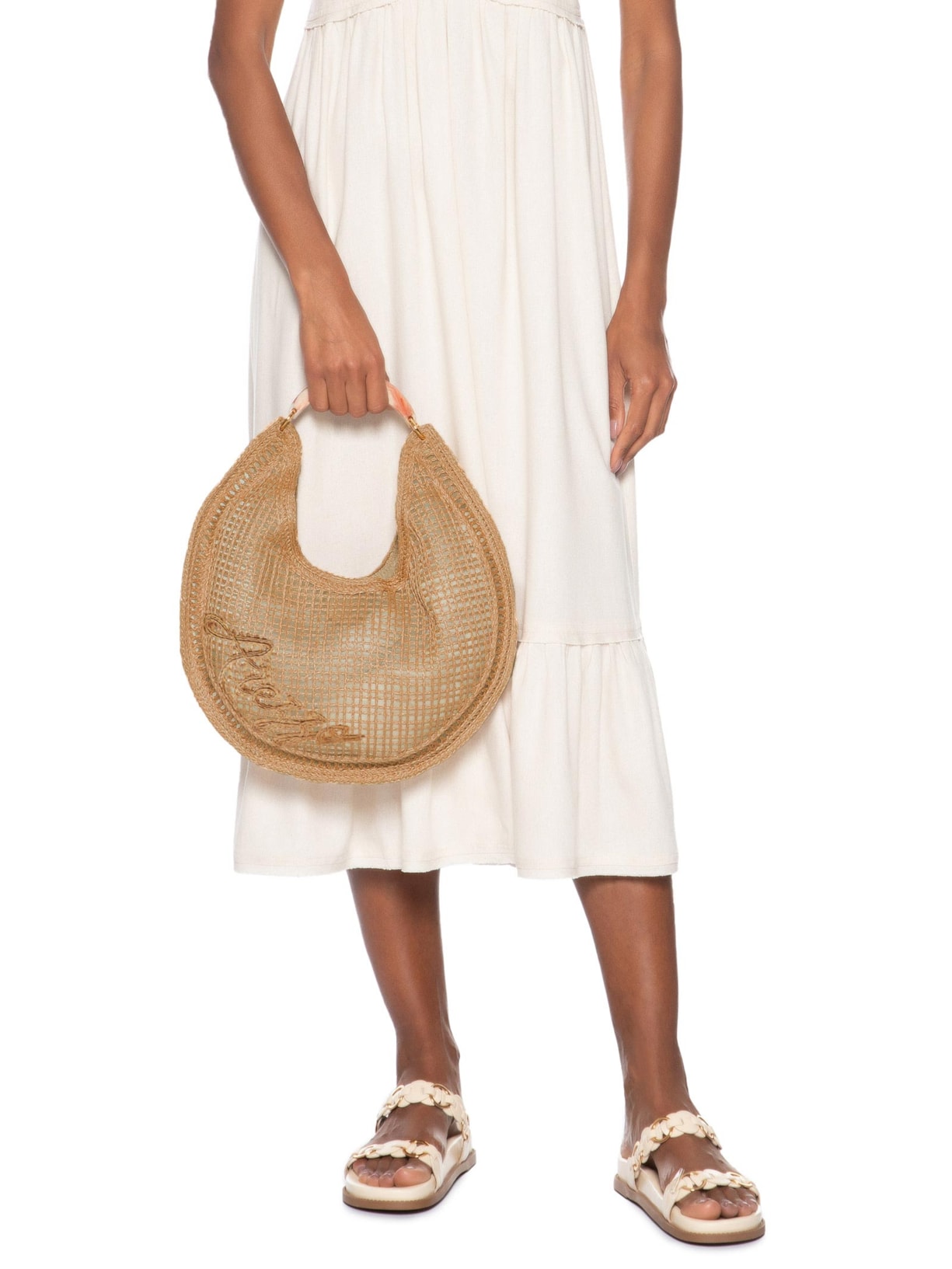 Bolsa Feminina Hobo Tramado Grande Bordado Becca Bege Arezzo