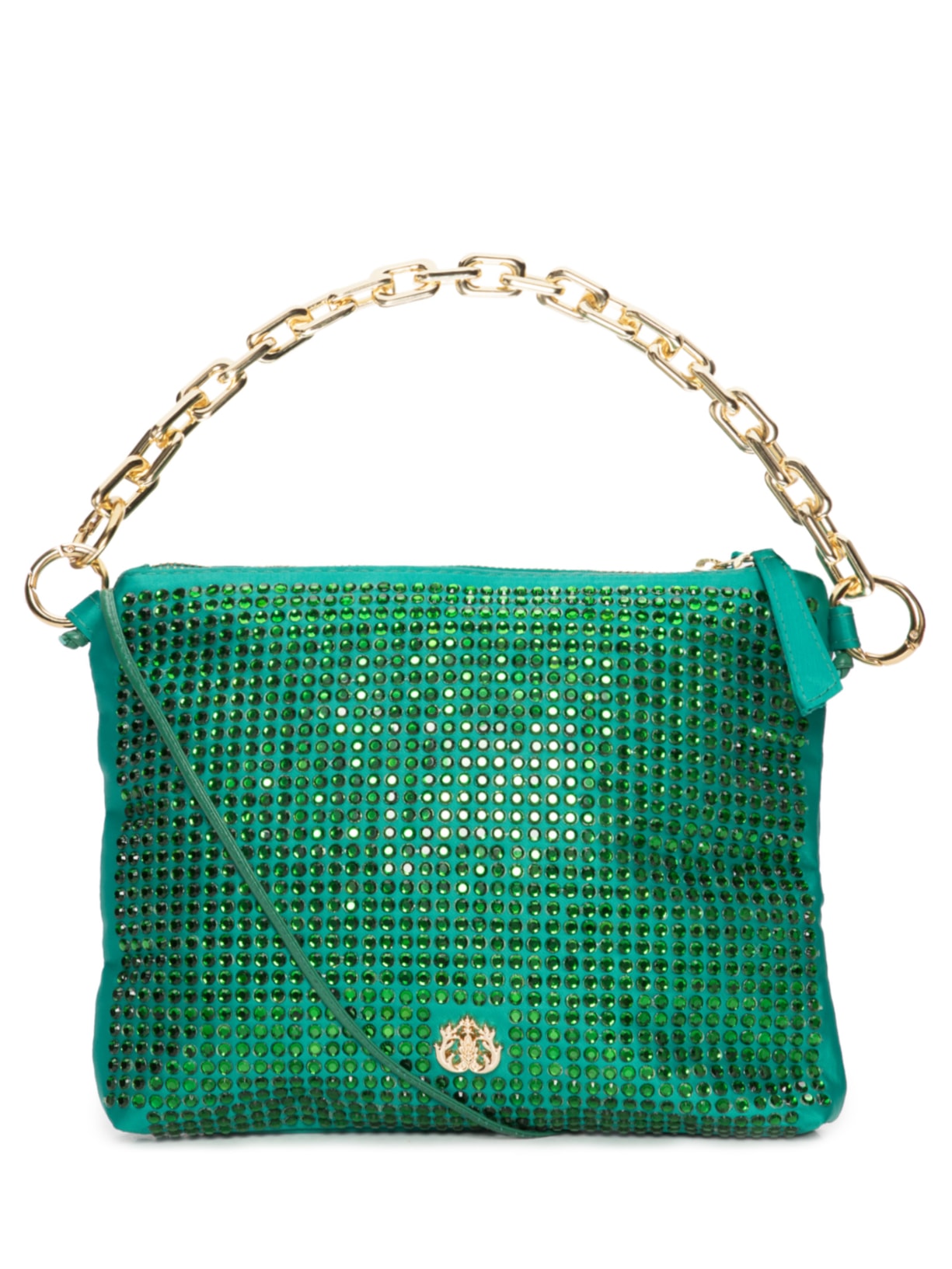 Bolsa Feminina Kira Em Cetim Com Cristais - Verde