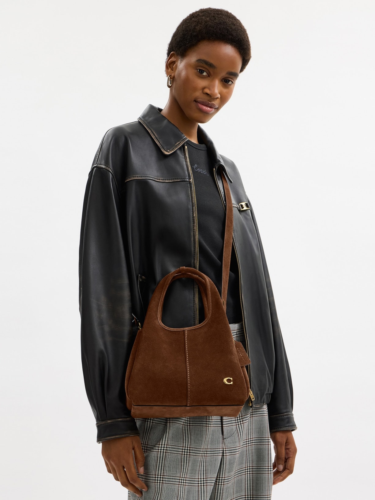 Bolsa Feminina Lana Shoulder 23 Suede Warm Marrom Coach