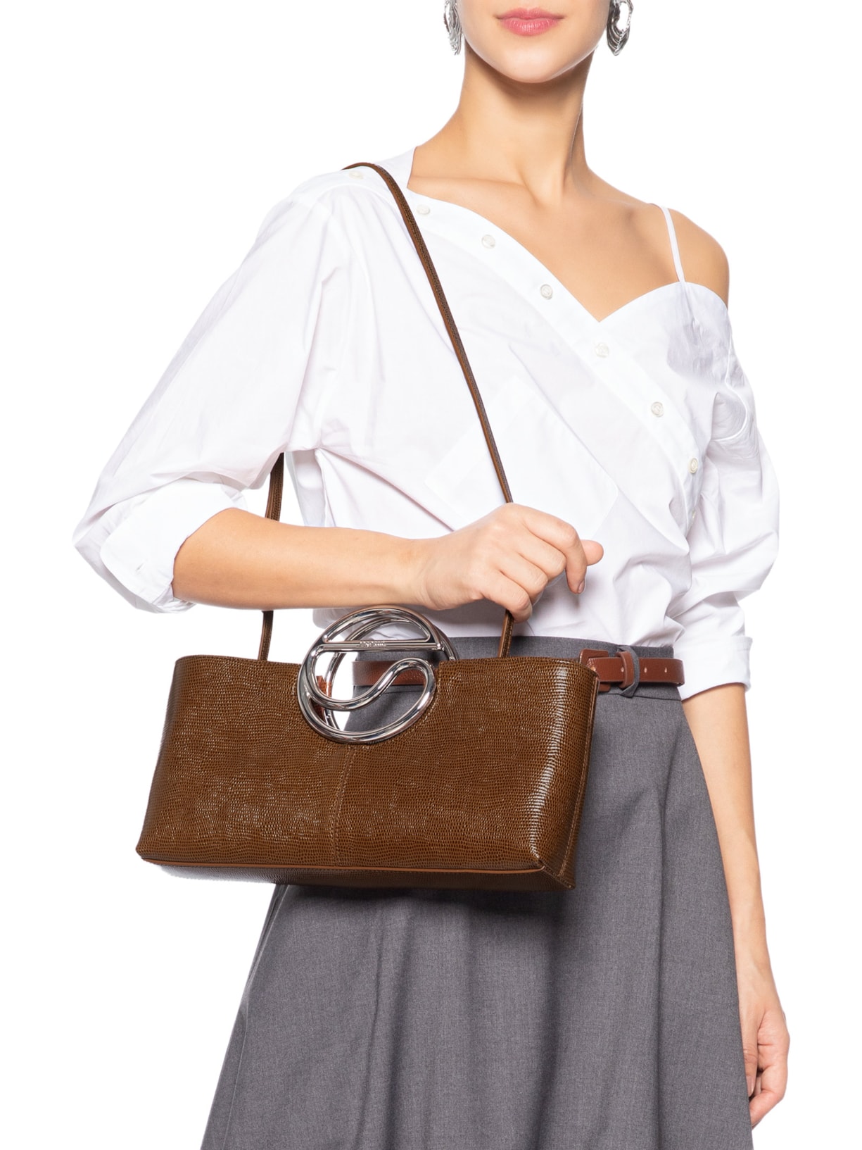 Bolsa Feminina Lizard Print C Clutch Marrom Coperni