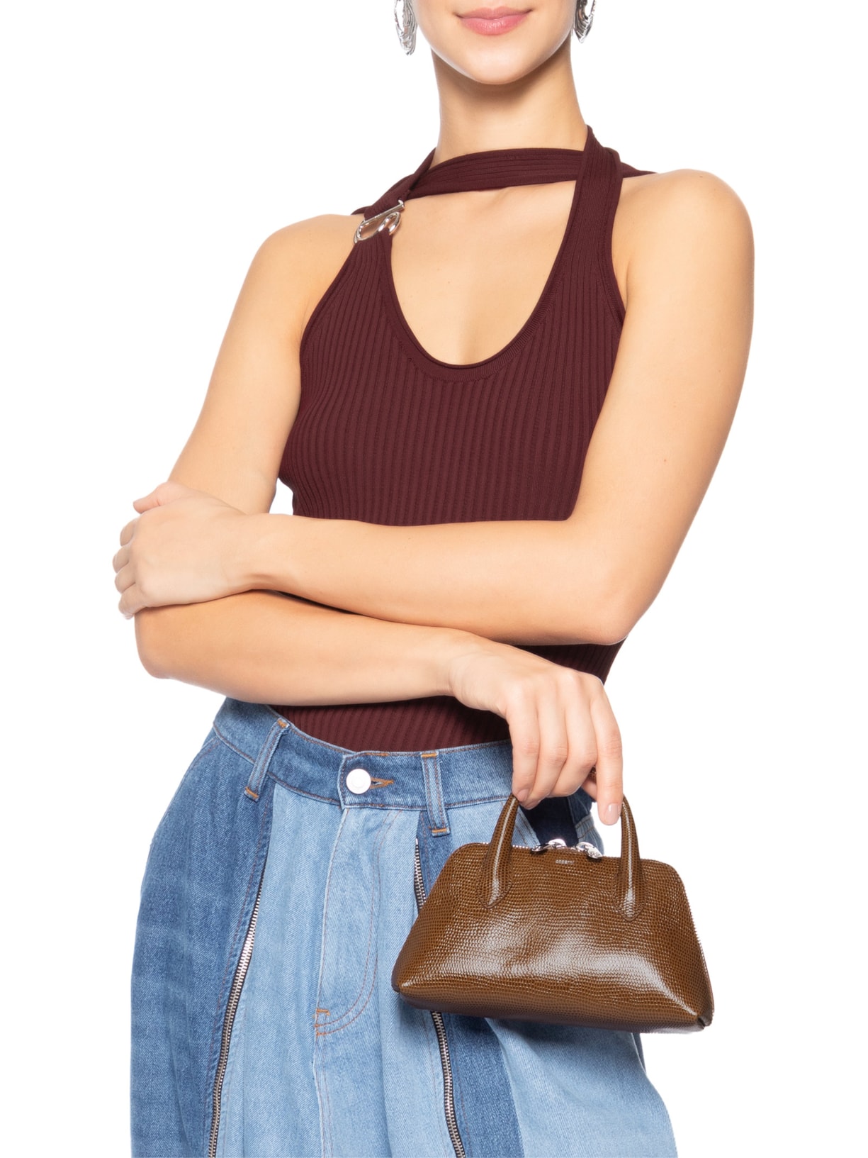 Bolsa Feminina Lizard Print Duffle Belt Bag Marrom Coperni