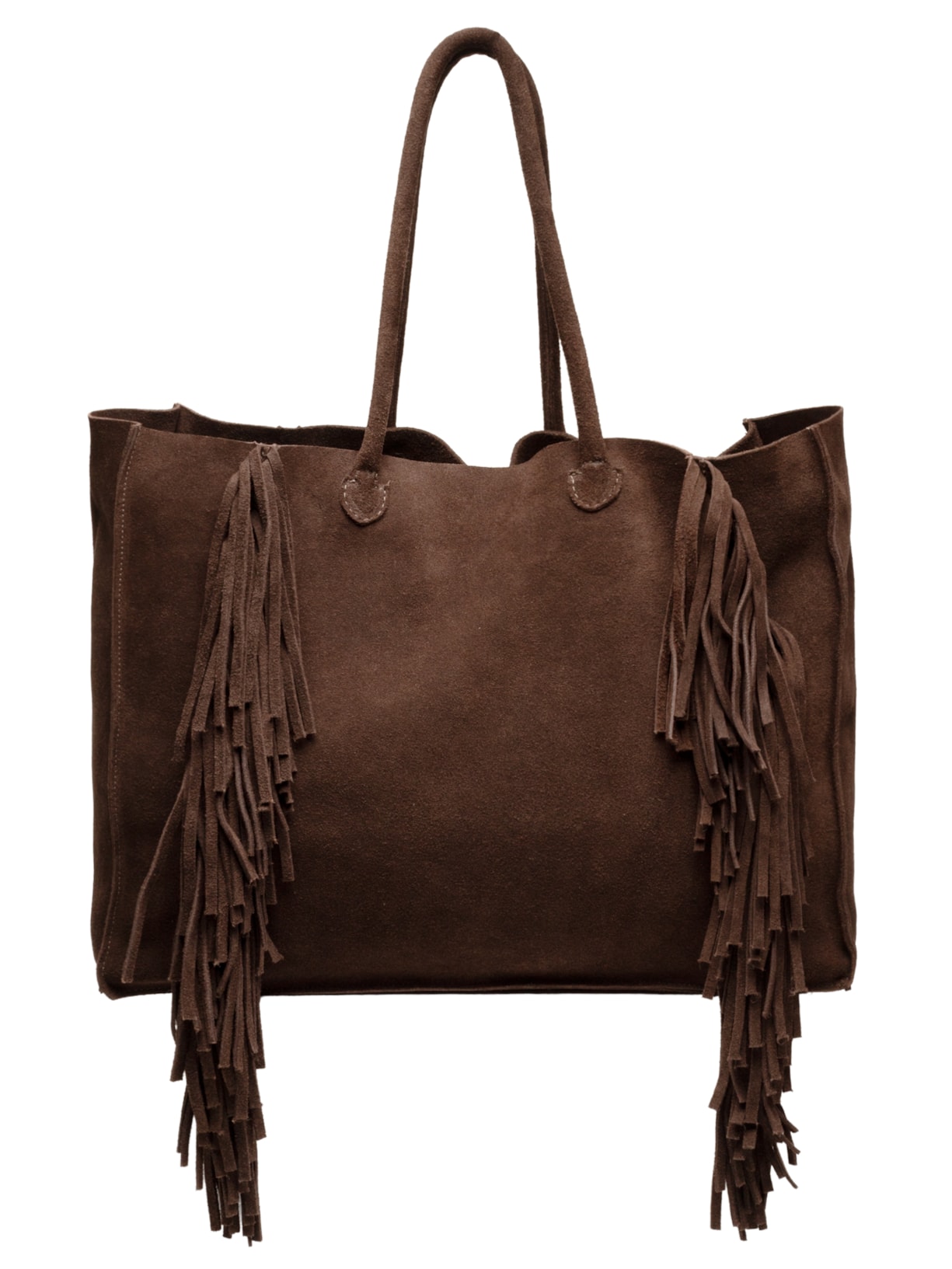 Bolsa Feminina Maxi Bag em Camurça com Franjas - Marrom