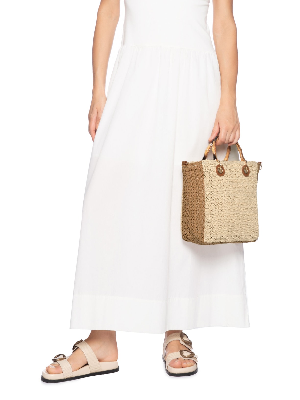 Bolsa Feminina Maxi de Palha Bege Basiq