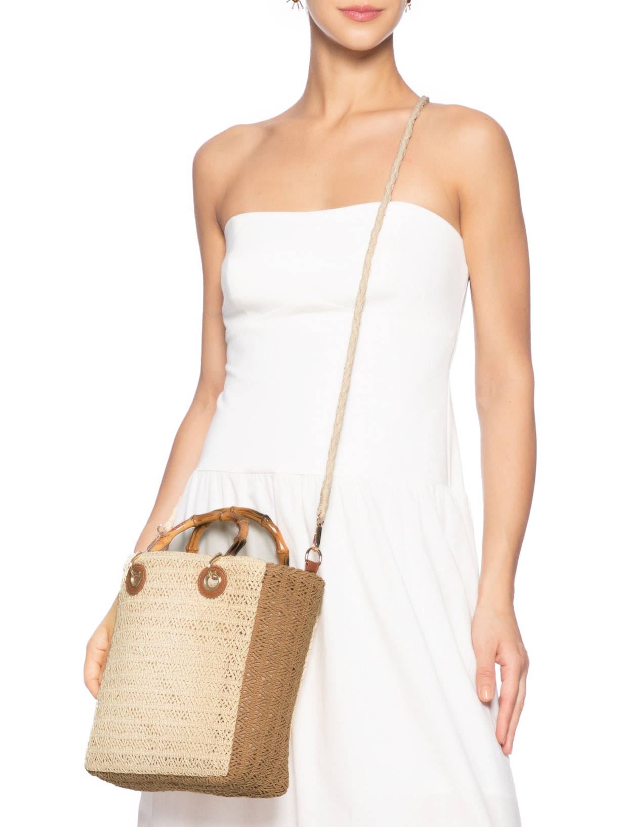 Bolsa Feminina Maxi de Palha Bege Basiq
