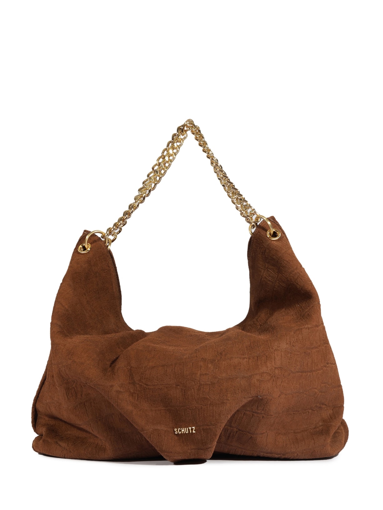 Bolsa Feminina Maxi Hobo Aryen Camurça Croco - Marrom