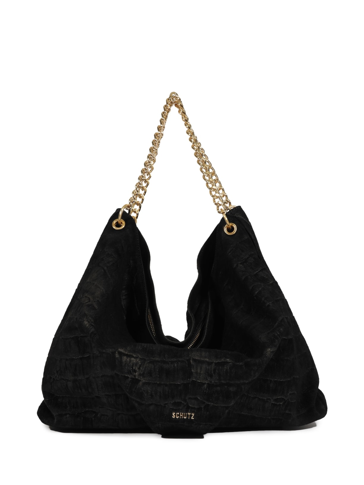 Bolsa Feminina Maxi Hobo Aryen Camurça Croco - Preto