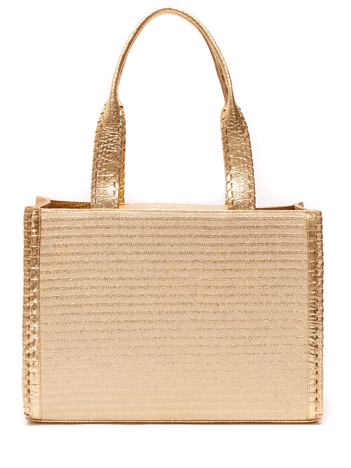 Bolsa Feminina Maxi Tote Ravena Em Palha E Couro Dourado Isla
