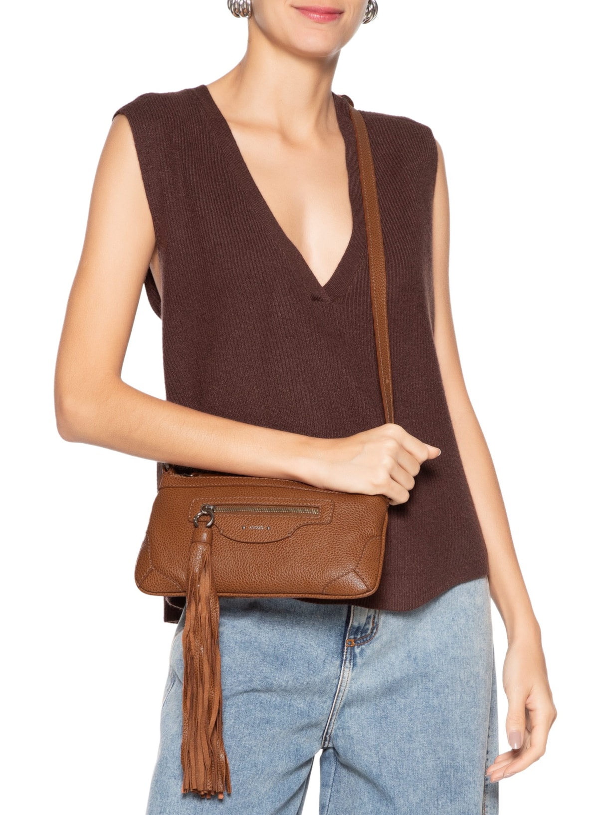 Bolsa Feminina Média Aged Leather Marrom Arezzo