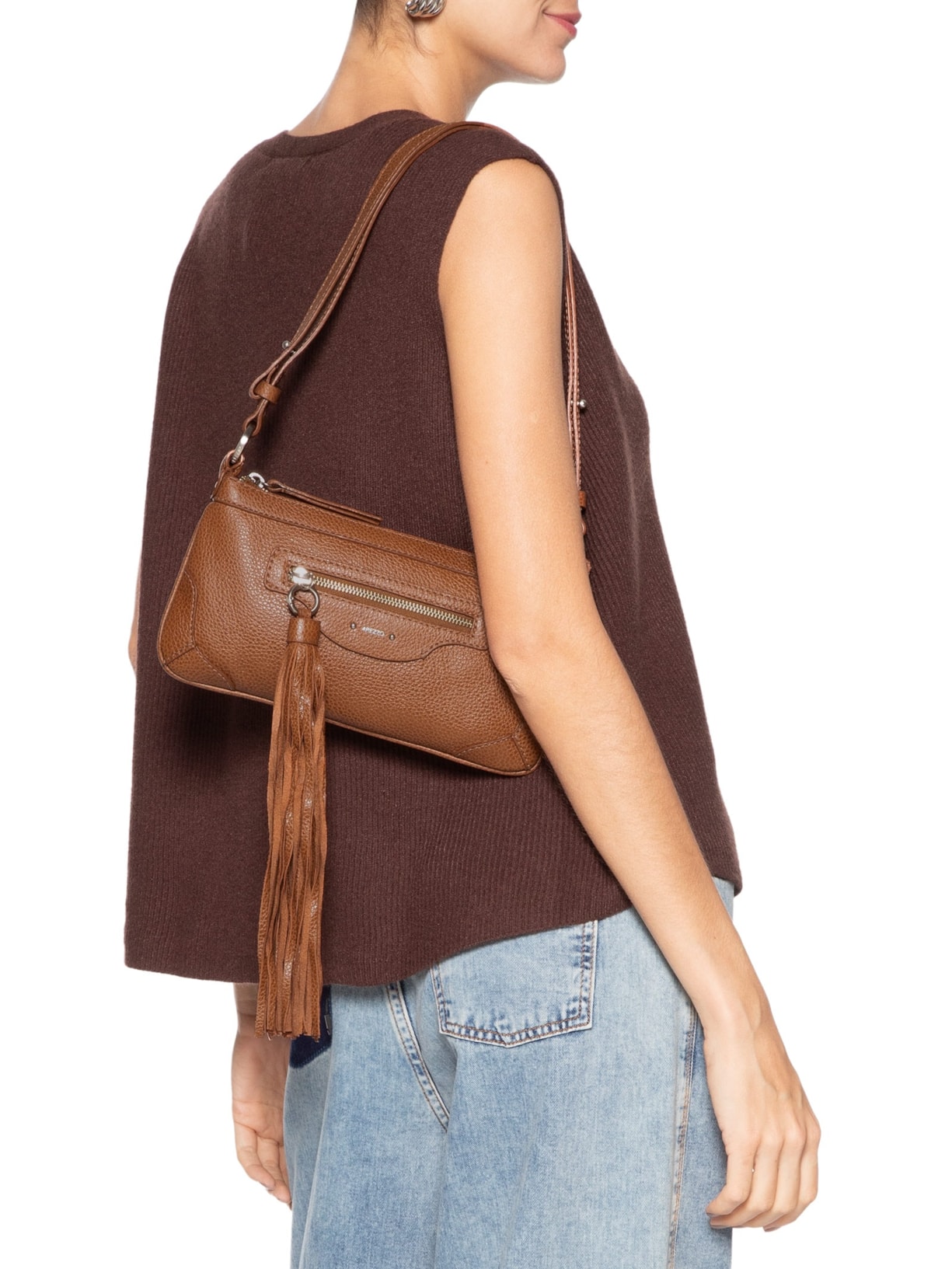 Bolsa Feminina Média Aged Leather Marrom Arezzo