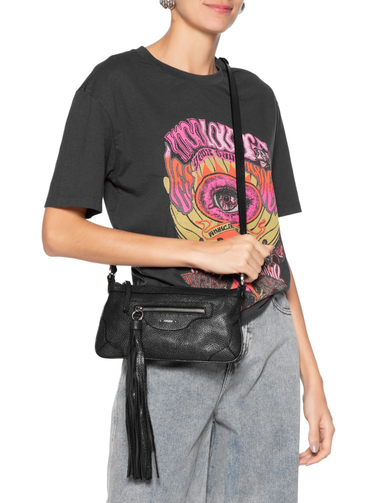 Bolsa Feminina Média Aged Leather Preto Arezzo